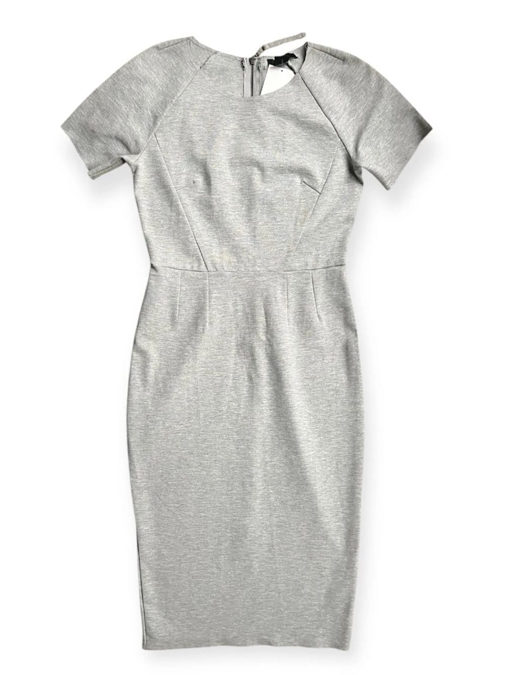 Tailored Short-Sleeve Midi Dress in Gray